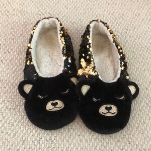 Black and Gold Cat Face Slippers Plush Slip-On